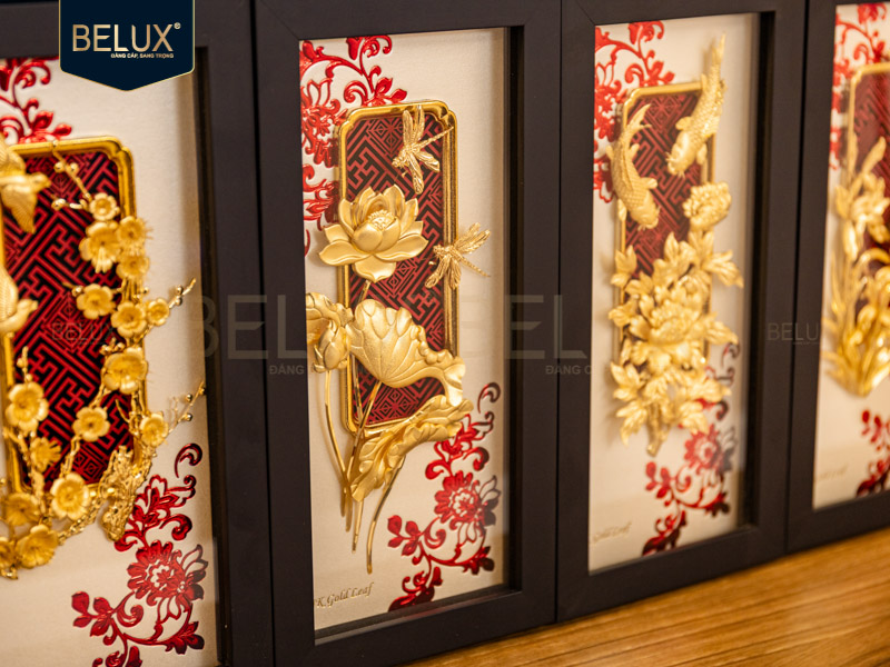 Bộ Tranh Tứ Quý Dát Vàng 24K 26x13cm